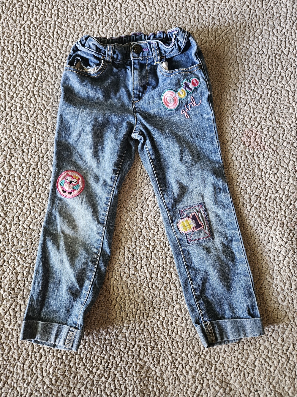 healthtex Girls Denim Jeans with Colorful Patch Details - Blue
